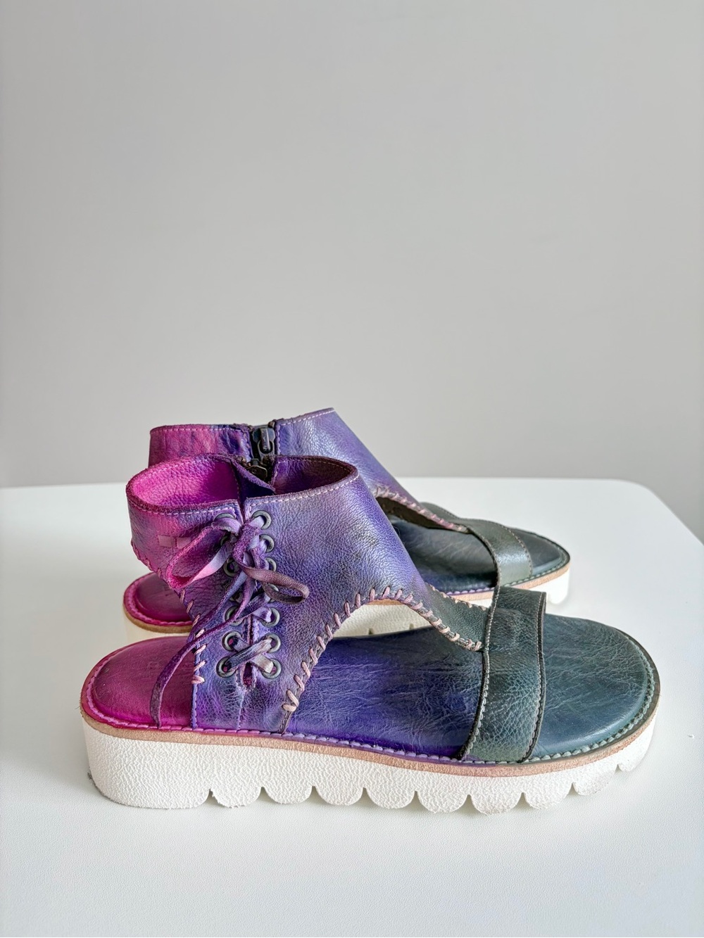 Bed Stu Zoe II Full Grain Leather Handmade Platform Sandals Fairycore Boho 7.5